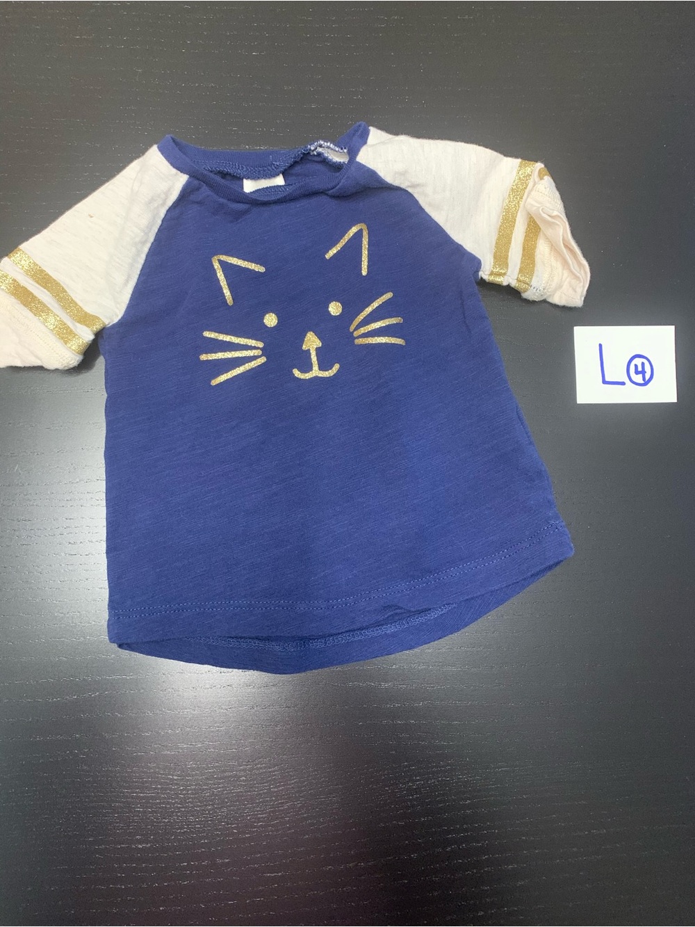 ⭐️5/$10.00⭐️ Carter's 3m Navy Blue and Cream Cat Face Raglan Top